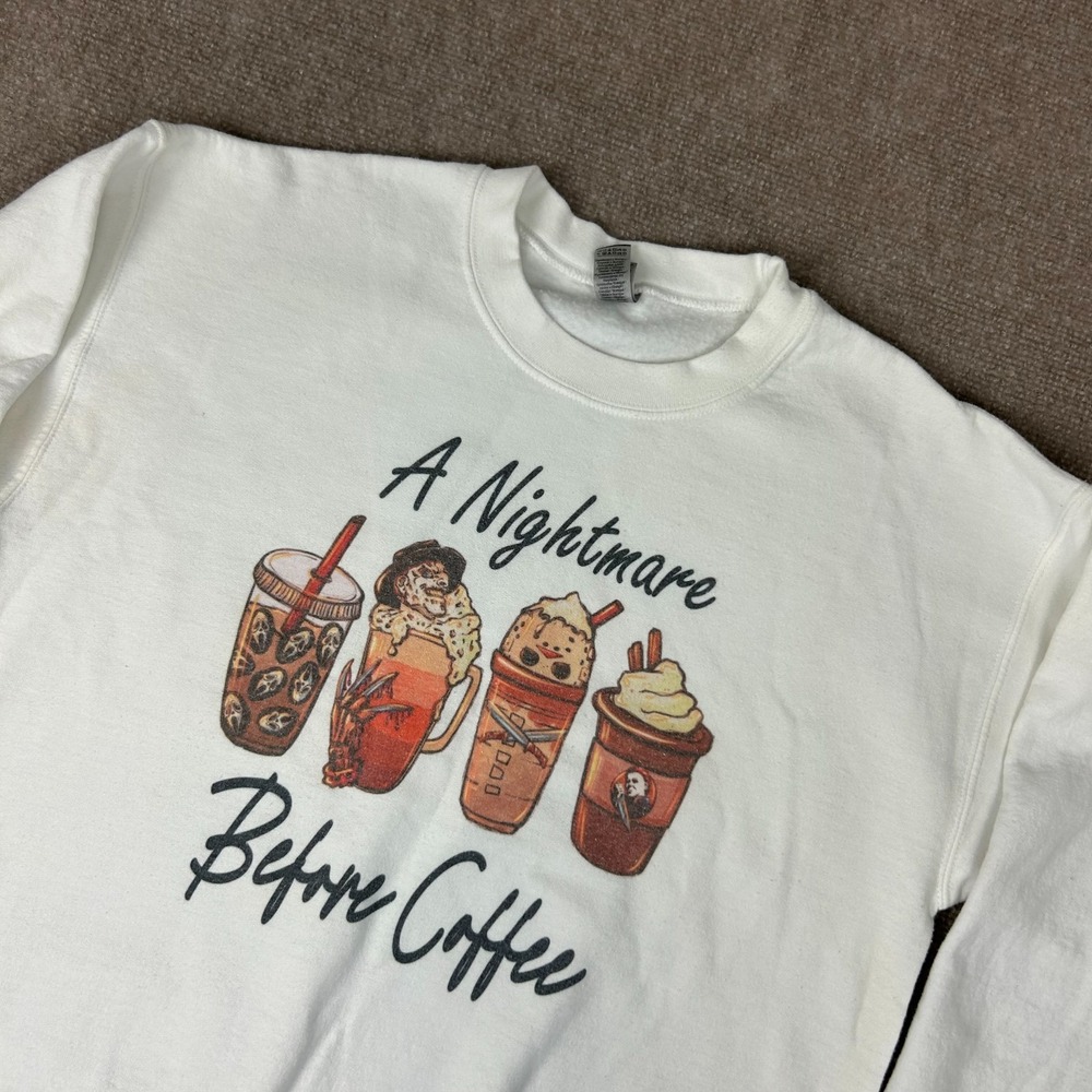 A Nightmare Before Coffee Gildan Heavy Blend Oversized Sweatshirt Womens M White